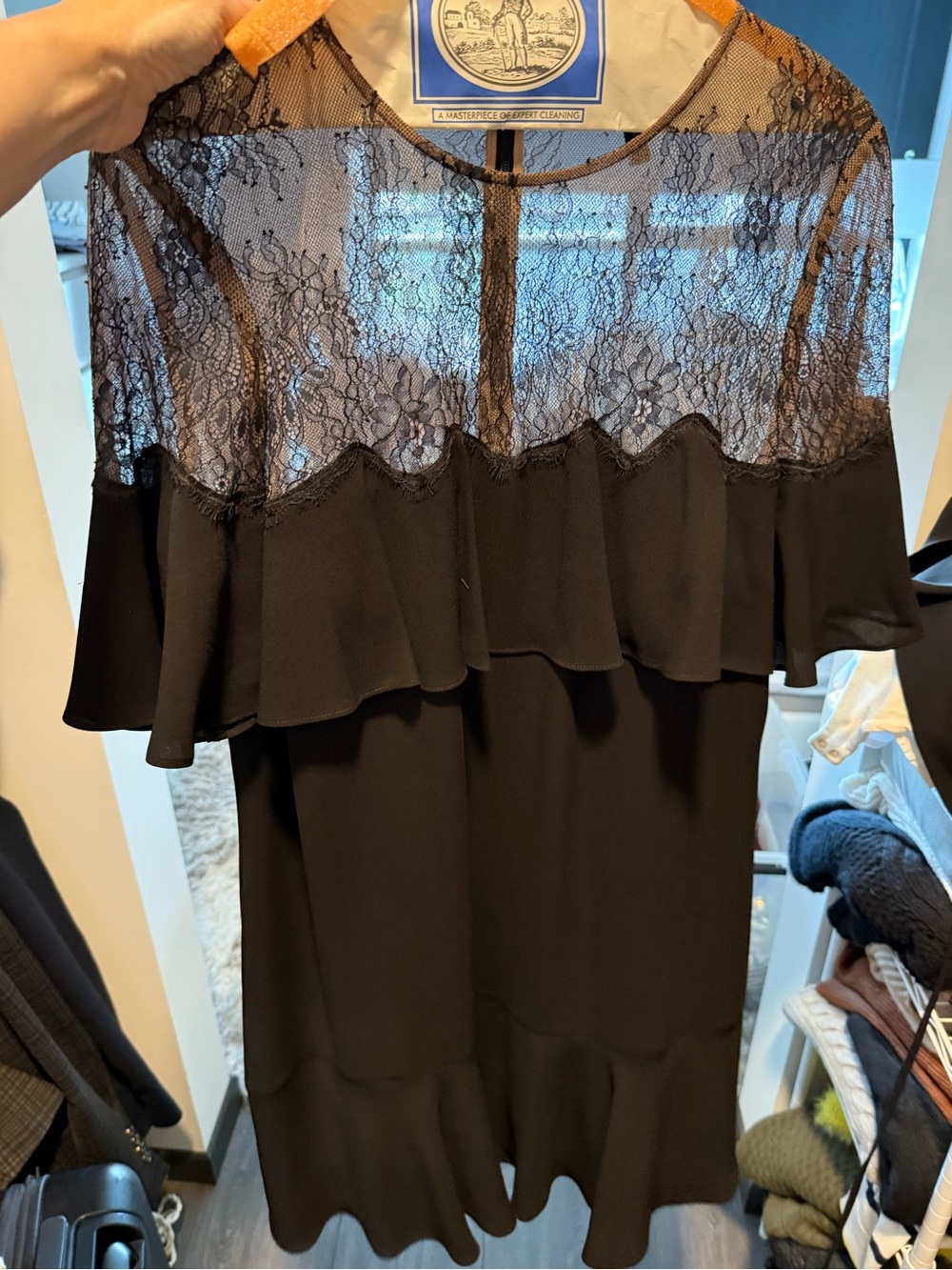 BCBGMaxAzria Black Lace Yoke Ruffle Dress